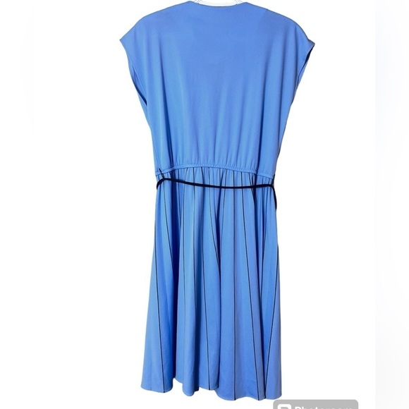 Vintage Sears Blue Wrap Dress Cap Sleeve Midi 70s 80s Size 14P Preppy Timeless - Picture 2 of 11